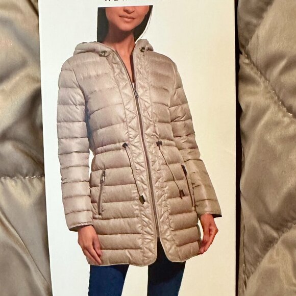 New Kenneth Cole Women's Quilted Anorak Puffer Jacket Size S Tan Winter Coat - Picture 2 of 14